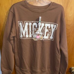 Brown Crewneck Sweatshirt with Vintage Mickey Design